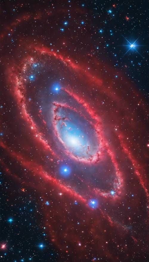 一个充满活力的椭圆星系，其中混合着较老的红色恒星和较年轻的蓝色恒星。