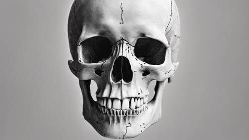 A simple black line-art of a skull on a white canvas.