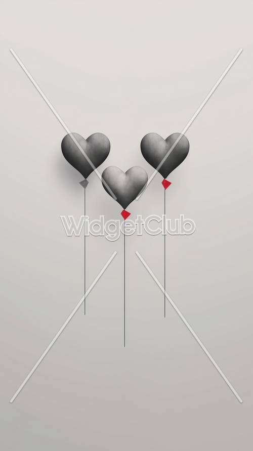 Three Heart-Shaped Balloons on a Soft White Background