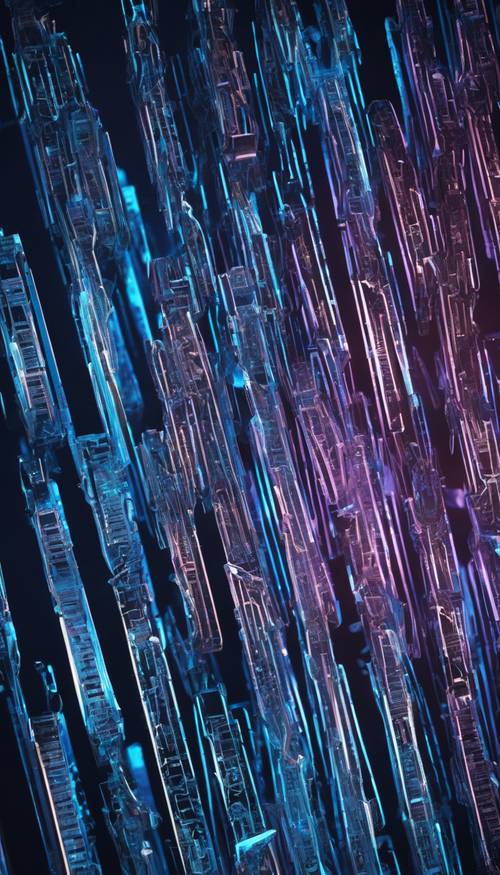 An intricate pattern of glowing neon blue razor blades on a dark futuristic backdrop.