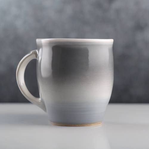 Une tasse à café en porcelaine peinte avec un léger effet ombré gris, du gris plus foncé à la base au plus clair sur le bord.