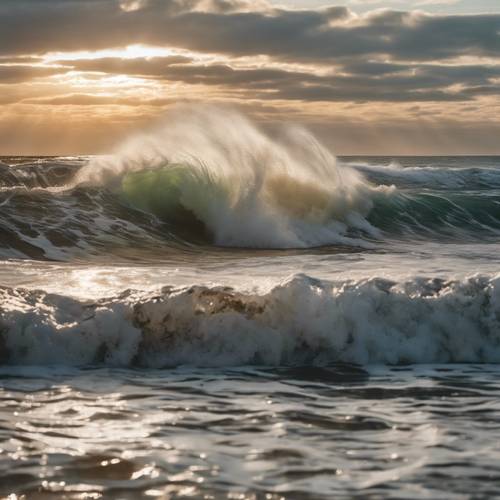 Una imagen poderosa de una ola rugiente a punto de romper en una playa de surf. Fondo de pantalla [ba2baf4112ce4254a666]