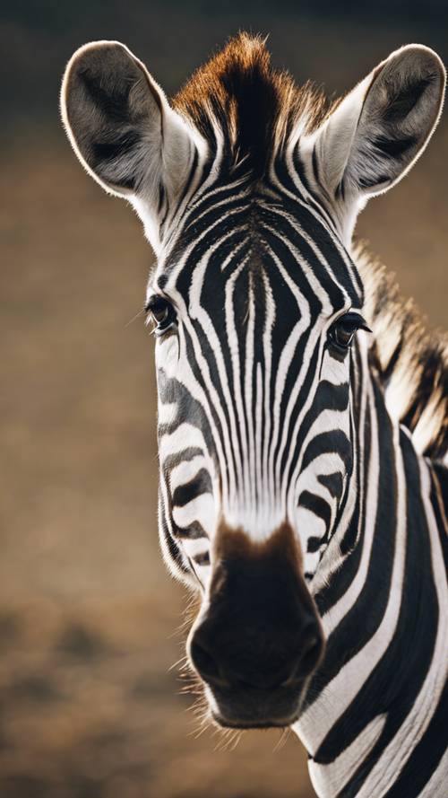 Zebra wpatrzona w widza, tworząca urzekający i intymny portret.