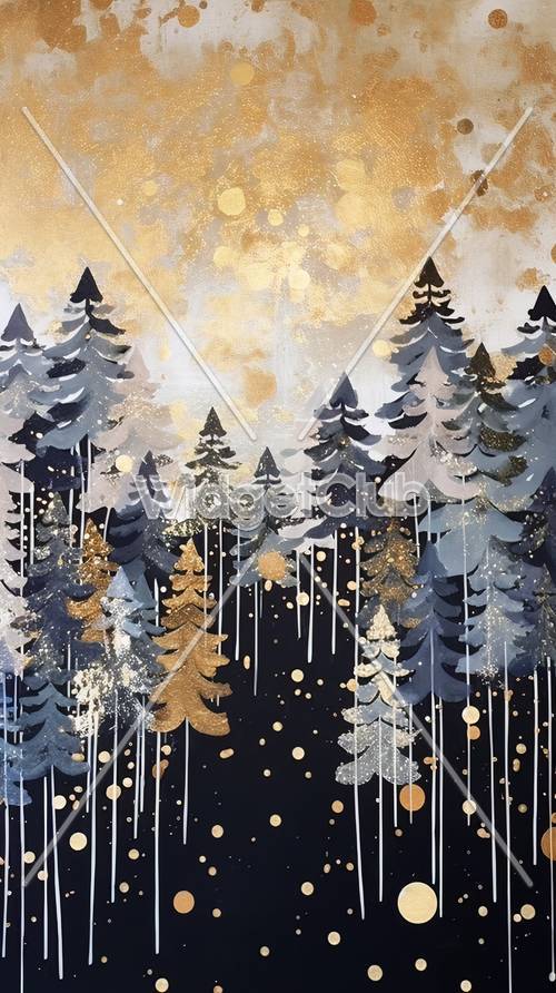مشهد الغابة الثلجية الذهبية