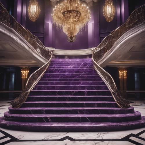 Una gran escalera hecha de mármol violeta oscuro.