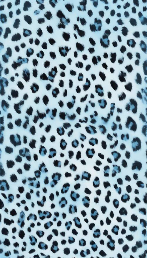 Muster aus weißen Leopardenflecken auf babyblauer Leinwand.