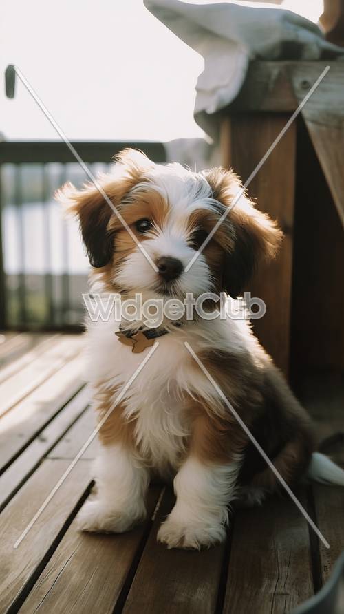 Güneş ışığında oturan sevimli köpek yavrusu