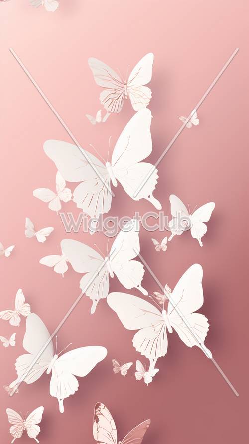 Papillons blancs sur fond rose