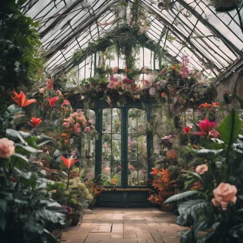 A Victorian greenhouse architecture overloaded with tropical blooms. Tapeta [c7d9d2154be74d178df5]