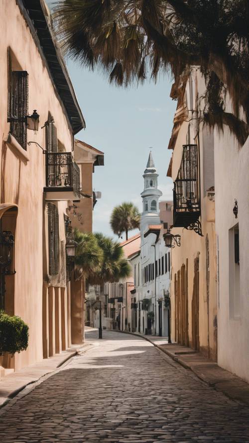 A picturesque view of St. Augustine’s historic district, with cobblestone streets and Spanish colonial architecture.