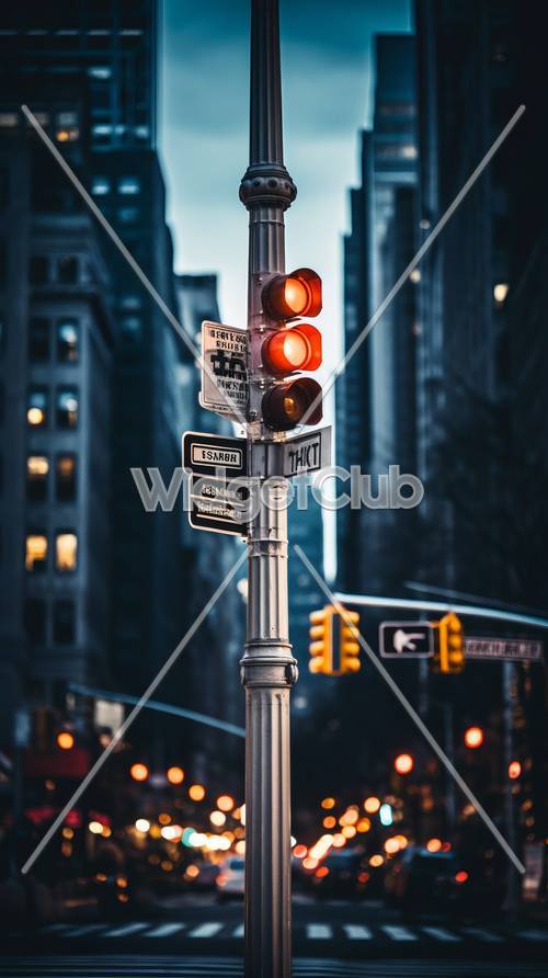 黄昏时的城市交通灯