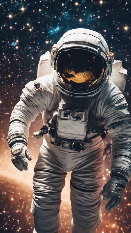 宇宙飛行士が無重力の宇宙で数十億もの星に囲まれている壁紙
