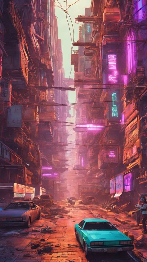 An old cyber city, symbolizing the passage of technological era, amidst dust and debris.