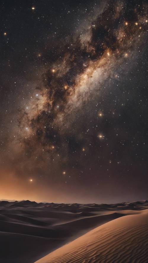 Um céu noturno repleto de bilhões de estrelas, capturado em um deserto sereno.