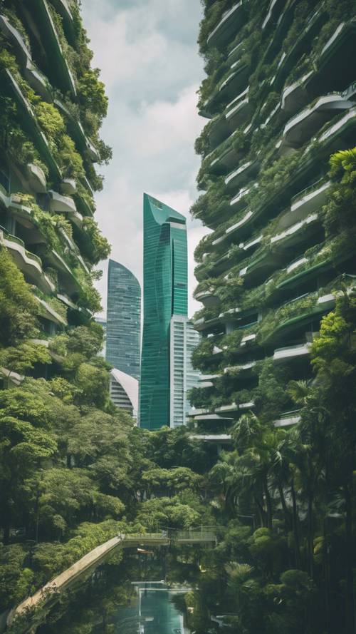The green skyline of Singapore, blending modern skyscrapers and lush gardens.