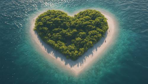 A heart-shaped island in the middle of a tranquil ocean.