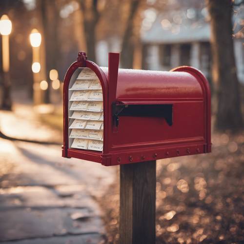 Una cassetta postale vecchio stile piena di lettere per Babbo Natale.