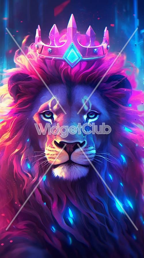 Colorful Lion in Neon Lights