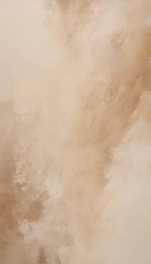 Lukisan abstrak berwarna beige minimalis dengan gradasi halus.
