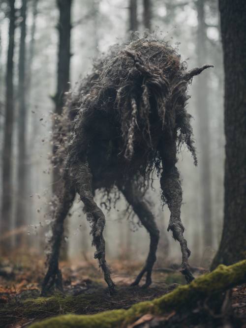 A wispy representation of a mysterious forest creature made entirely from smoke.