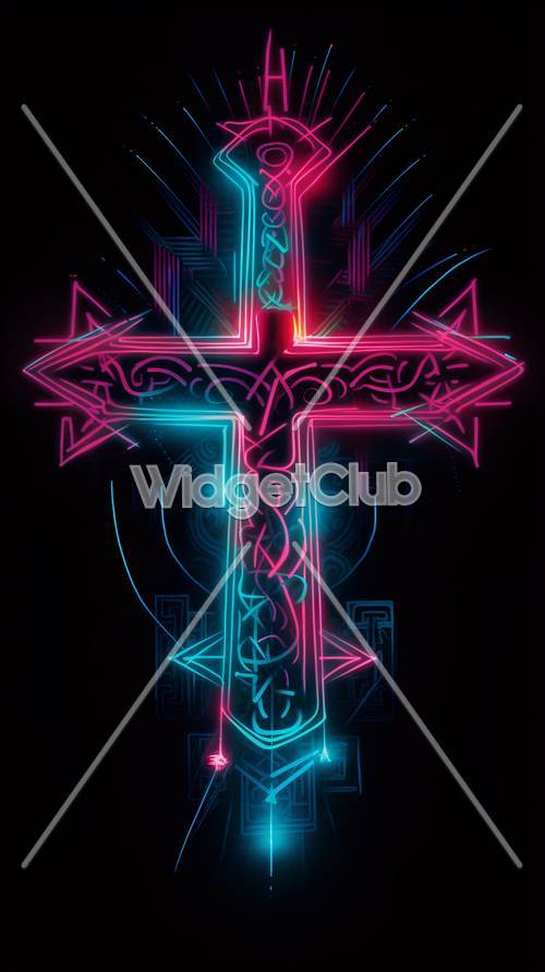 Neon Cross Glowing with Vibrant Colors