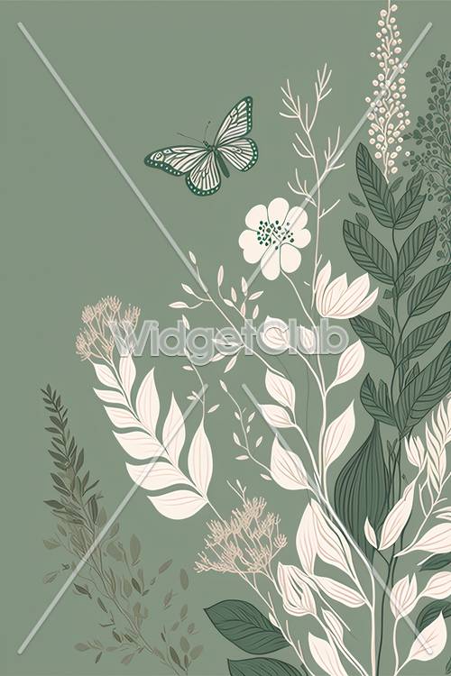 房间的蝴蝶和植物图案