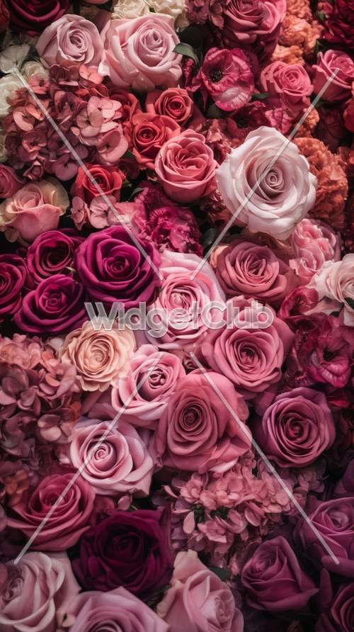 Bunte Rosen in voller Blüte