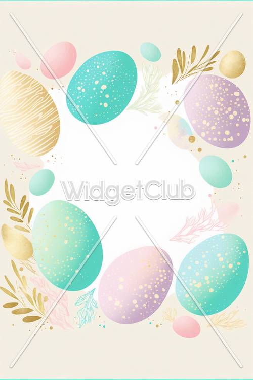 Colorful Easter Eggs with Sparkles and Leaves