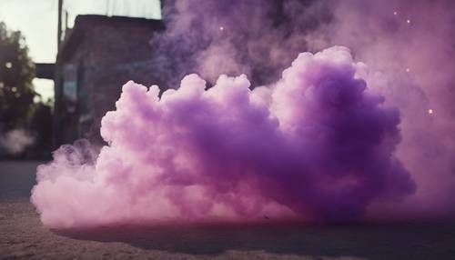 A dense cloud of purple smoke released from a smoke bomb