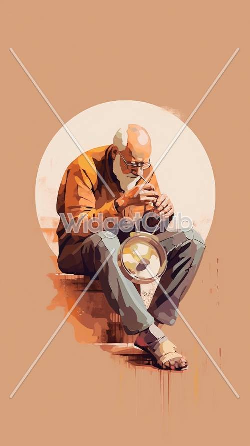 Anciano con linterna ilustración