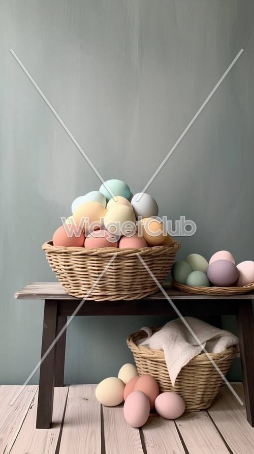 Telur Paskah Berwarna-warni dalam Keranjang