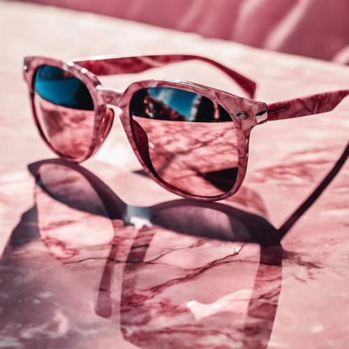 夏日太陽眼鏡中粉紅色大理石的倒影。