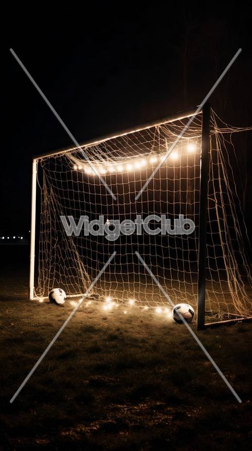 Bramka do piłki nożnej i światła w nocy