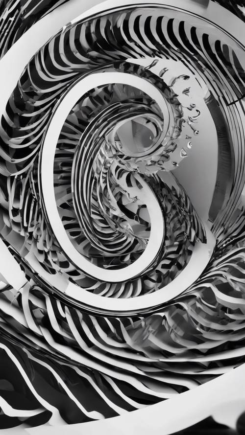 Op-Art, large black and white rotating spirals