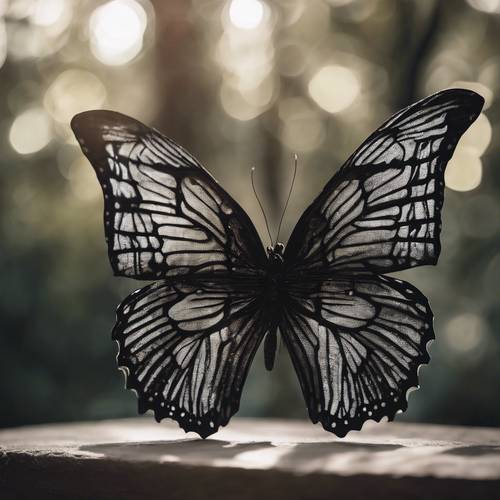 Gambar konseptual sayap kupu-kupu hitam membentuk pola yang indah.