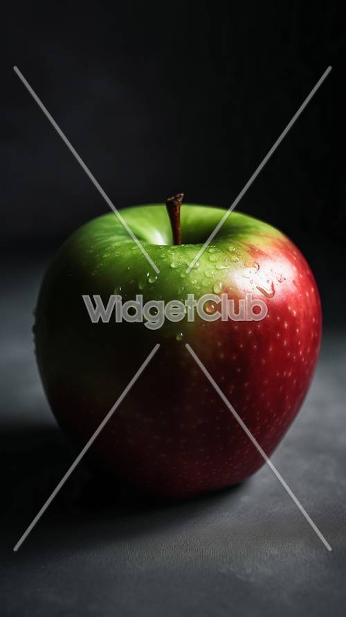緑と赤のリンゴに水滴