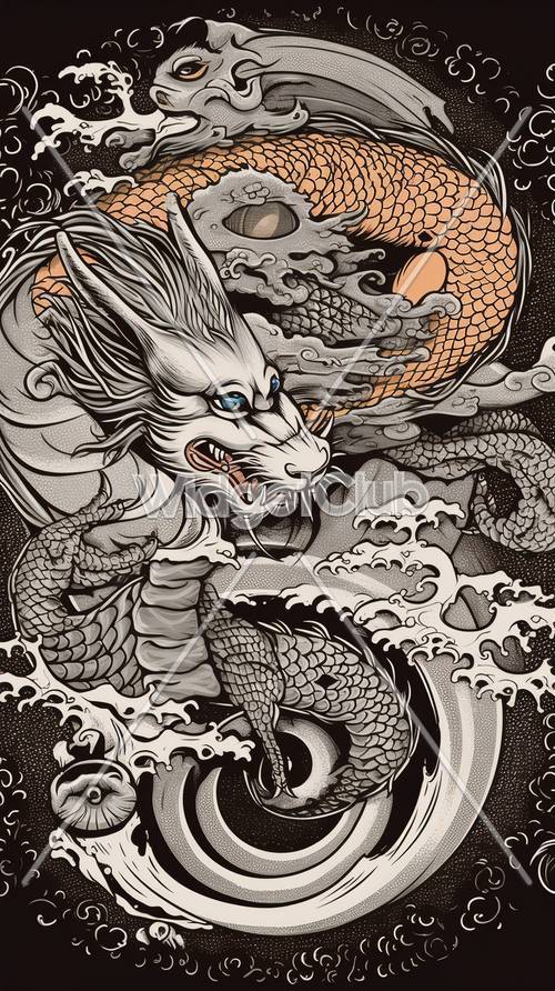 Mystical Dragon and Moon Art