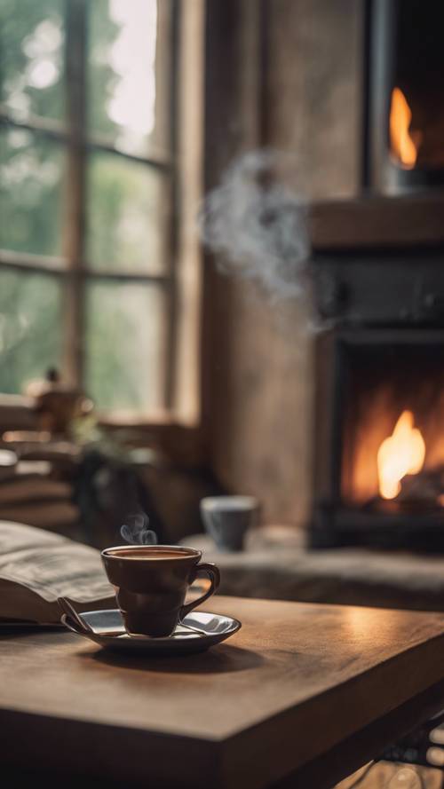 Un camino caldo e accogliente con una tazza di caffè fumante dice molto su &quot;A volte, il più piccolo passo nella giusta direzione finisce per essere il passo più grande della tua vita&quot;.