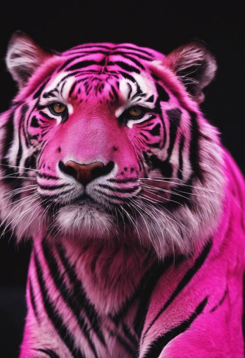 Strisce tigrate rosa caldo brillante su uno sfondo nero vellutato.