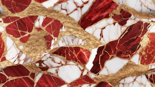 Seamless pattern of red and gold marble set that reflects an elegant aesthetic.