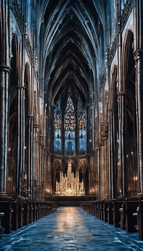 Uma catedral gótica banhada pelo misterioso luar azul.