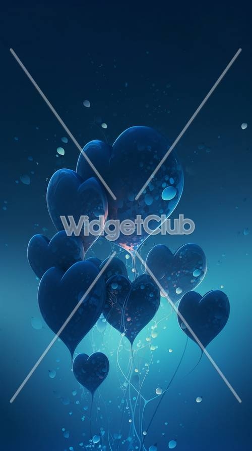 Blue Heart Balloons Floating in a Magical Night Sky Wallpaper[75ee5cfa6e7d410f908a]