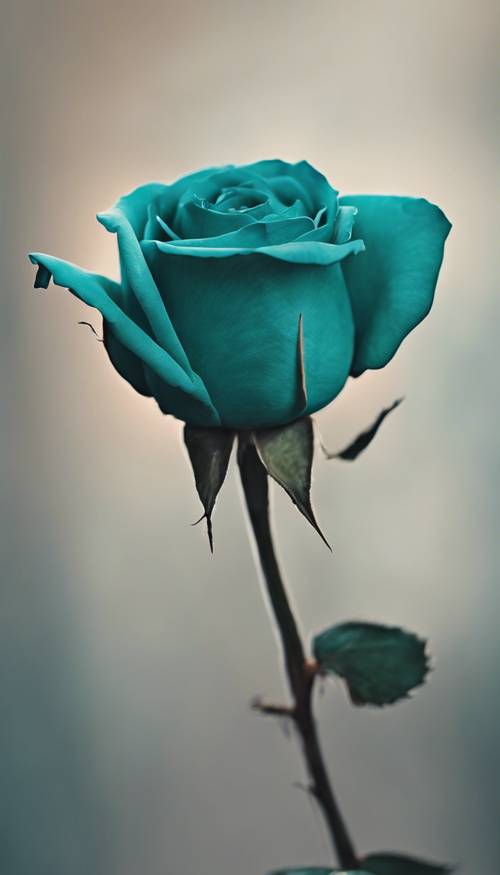刚刚开始绽放的蓝绿色玫瑰花蕾的特写。