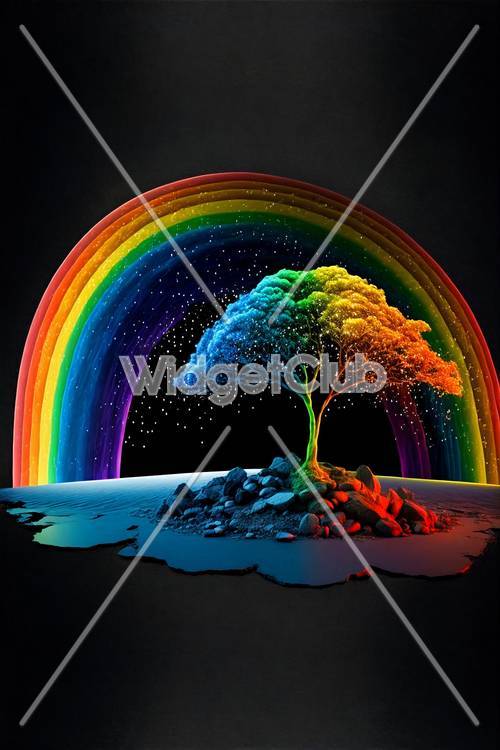 カラフルな虹色の木のアート