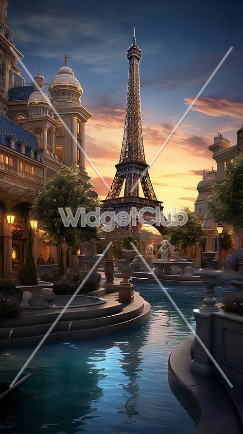 Escena romántica de la noche de París