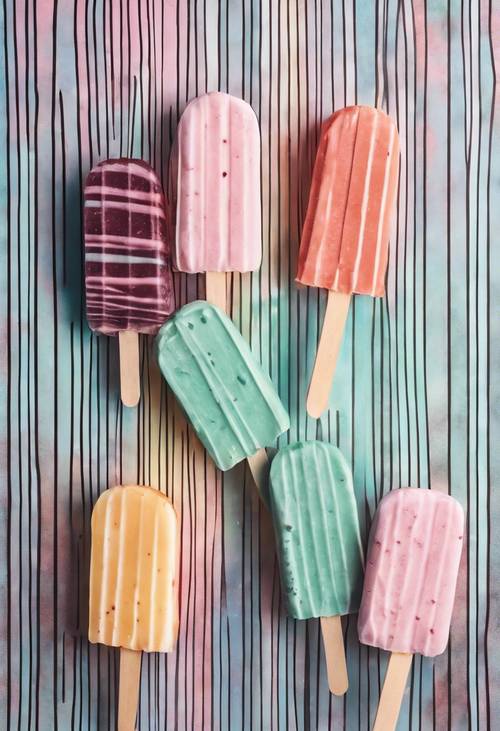 Popsicles designed with layered pastel colors in a sleek striped pattern. Tapet [03b08d91f6154fb1a72b]
