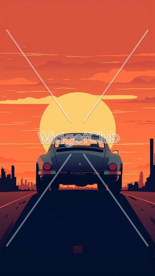Sunset Drive With Vintage Car Tapet [73c4869f0a3549c38d24]