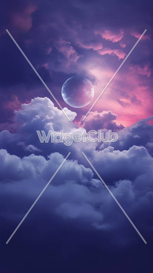 Ciel magique avec lune et nuages