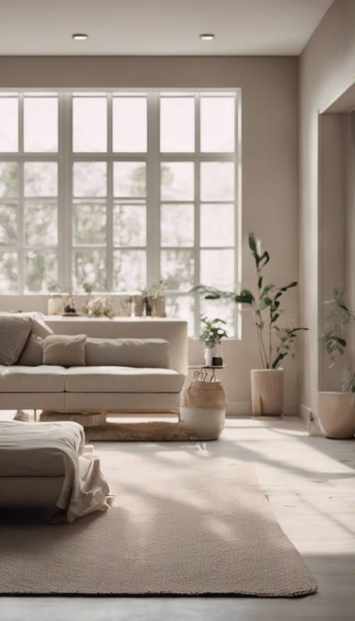 Una habitación minimalista adornada con elementos sutiles de colores neutros.