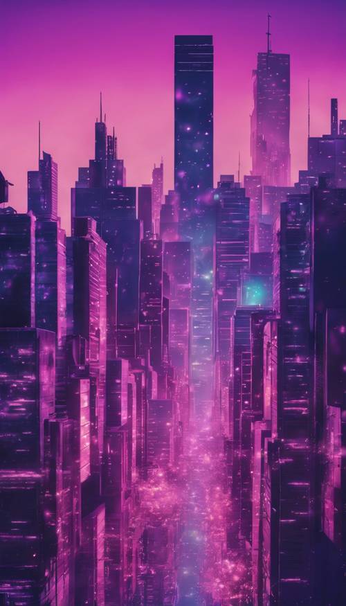 An interpretation of a city skyline at dusk, in an abstract modern style with various shades of purple and blue. Tapeta [5b22b8a0aaac41bf8242]